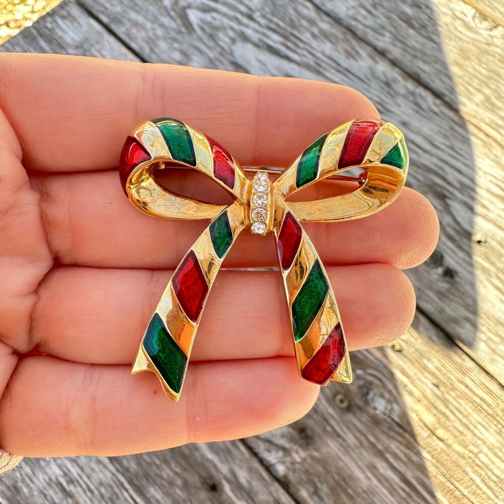 Vintage Allison Reed Christmas Ribbon Bow Brooch Pin